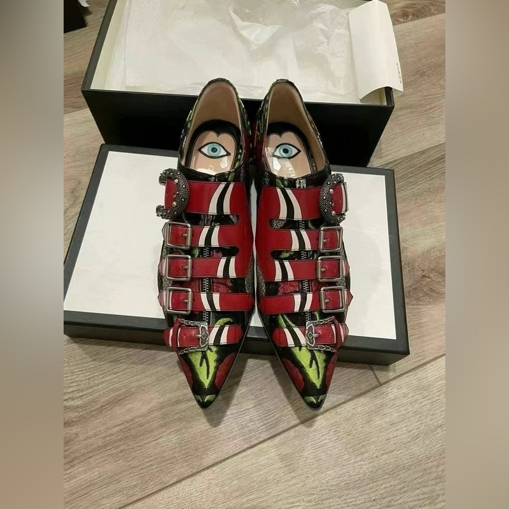 Rare Authentic Gucci Susan Kingsnake Floral Brocade Jacquard Oxfords Size 37 NIB